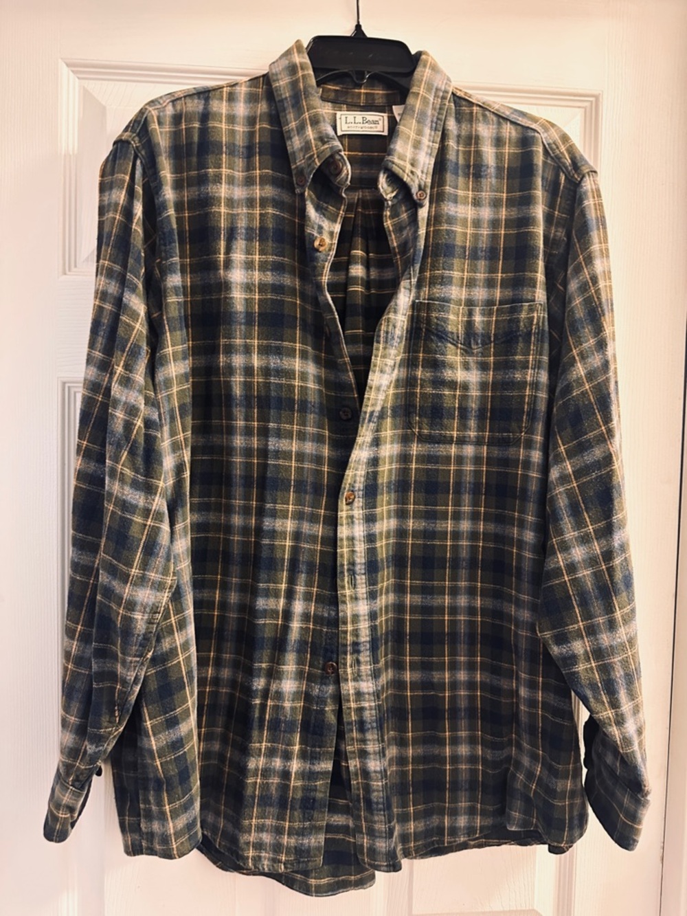 L.L. Bean Men's Dark Green and Navy Plaid Button-Down Shirt